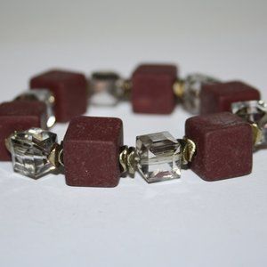 Beautiful gold wooden and glass bracelet 7"